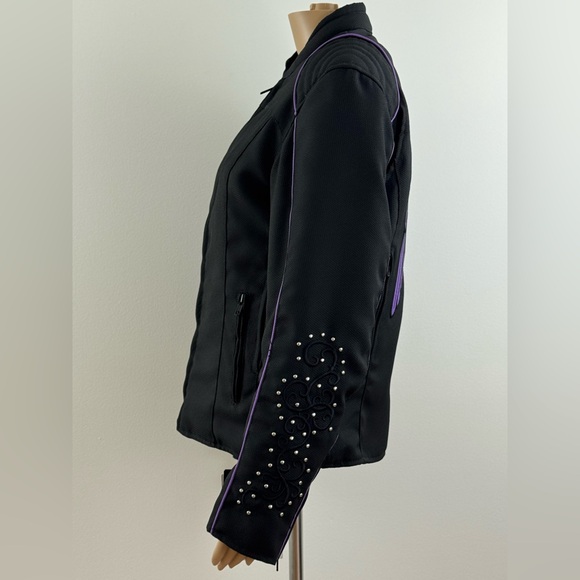 Women's Revolution Gear Biker Motorcycle Jacket With Purple Embroidered Wings - Picture 8 of 13